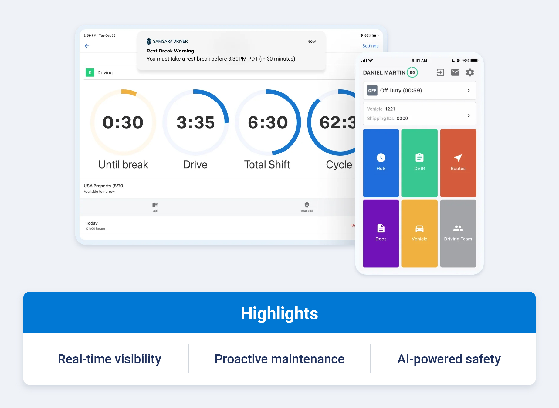. Samsara Samsara is a fleet management powerhouse known for combining powerful IoT sensors, AI-driven dash cams and comprehensive maintenance management into a single platform. Its focus on real-time data and predictive analysis can take your management strategy from reactive to proactive.   In particular, Samsara stands out for its vehicle maintenance and diagnostic ability. Engine fault codes are automatically logged, maintenance schedules adapt based on actual vehicle usage and predictive alerts warn you about potential failures before they become roadside problems.